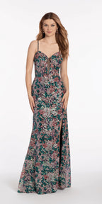 Plunge Sequin Patchwork Column Dress
