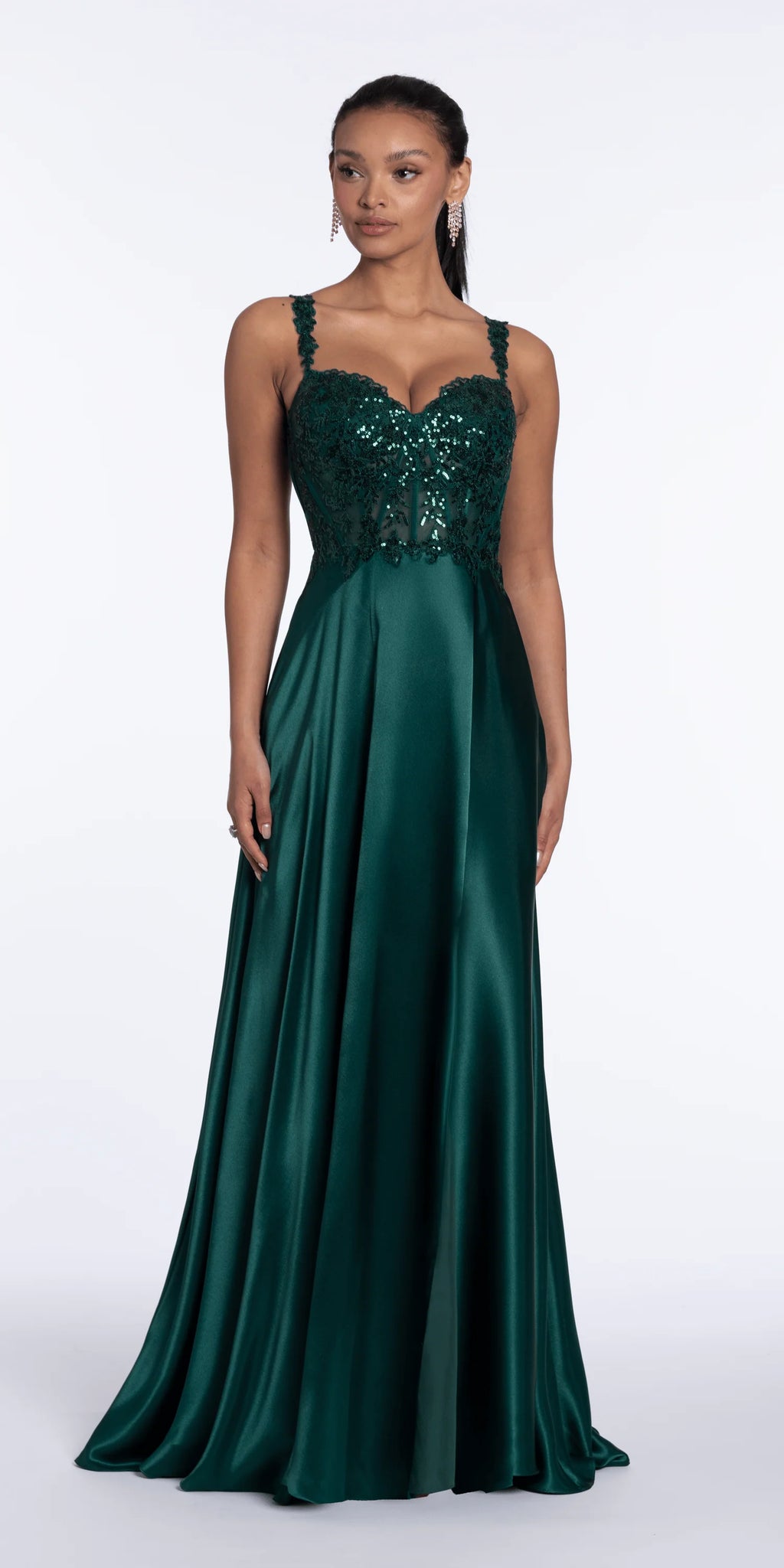 Satin Sequin Sweetheart Corset A Line Dress