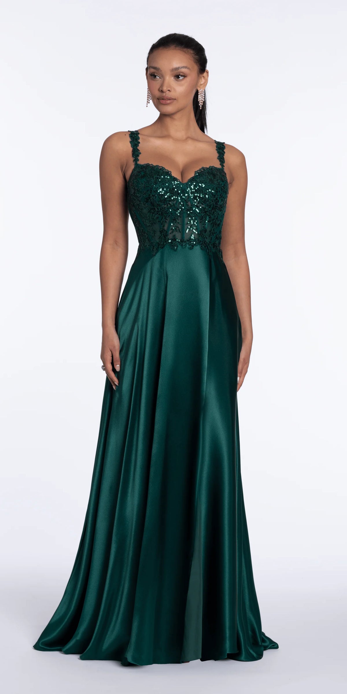 Satin Sequin Sweetheart Corset A Line Dress