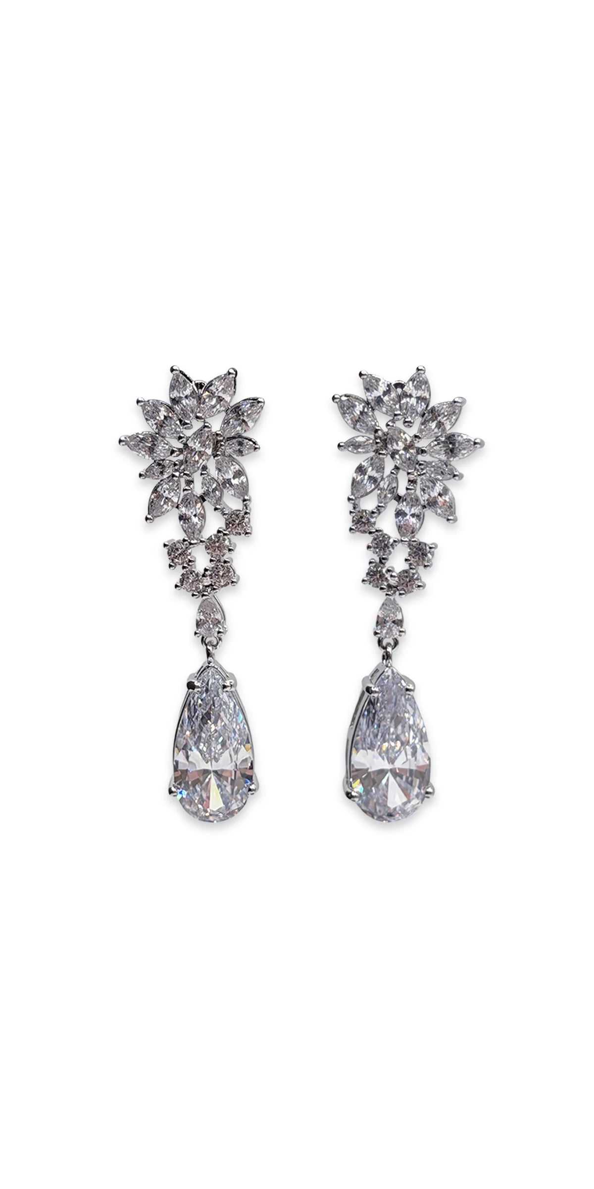 Flower Rhinestone Earring with Tear Drop
