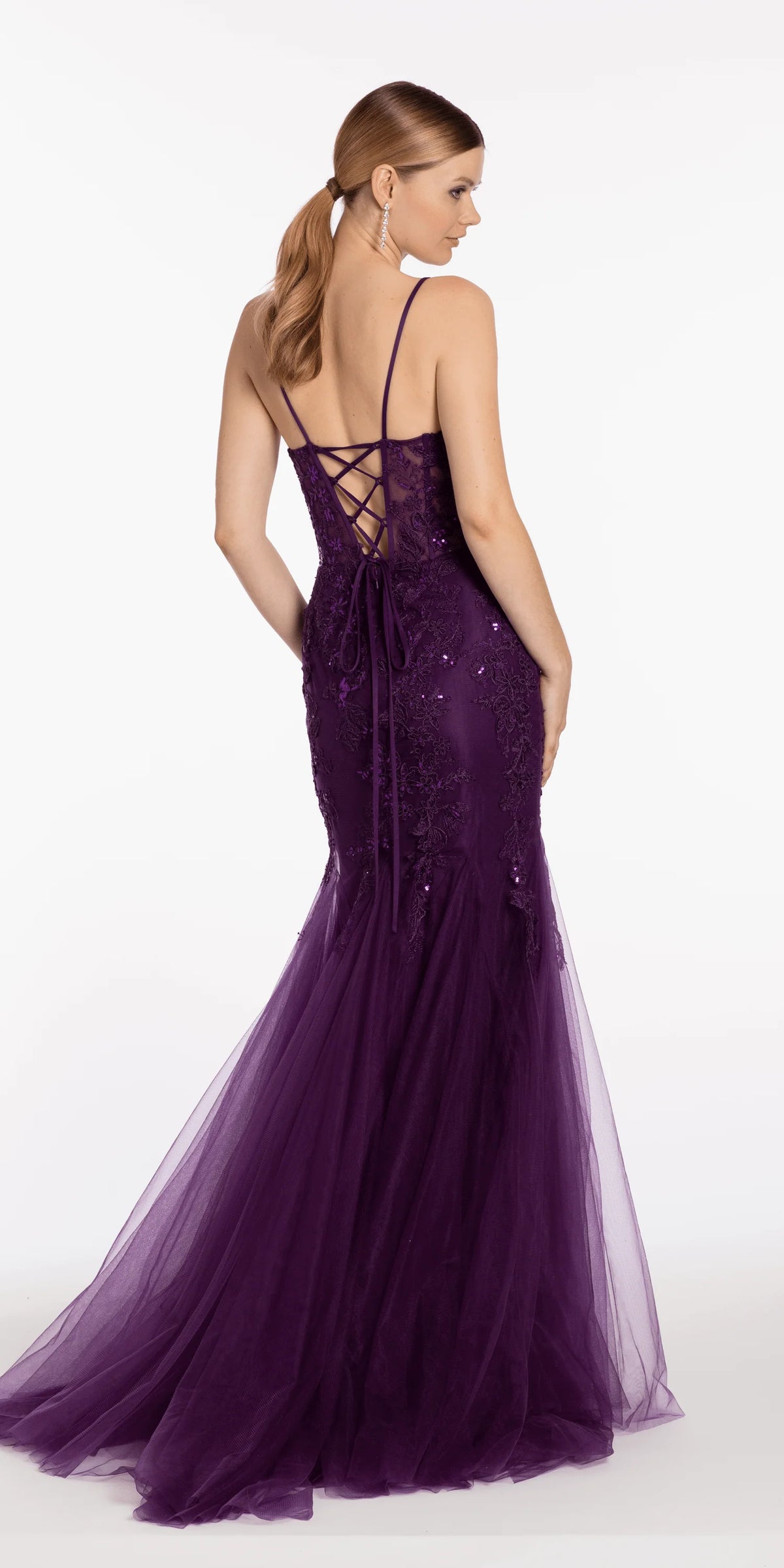 Floral Embroidered Sweetheart Lace Up Back Mermaid Dress