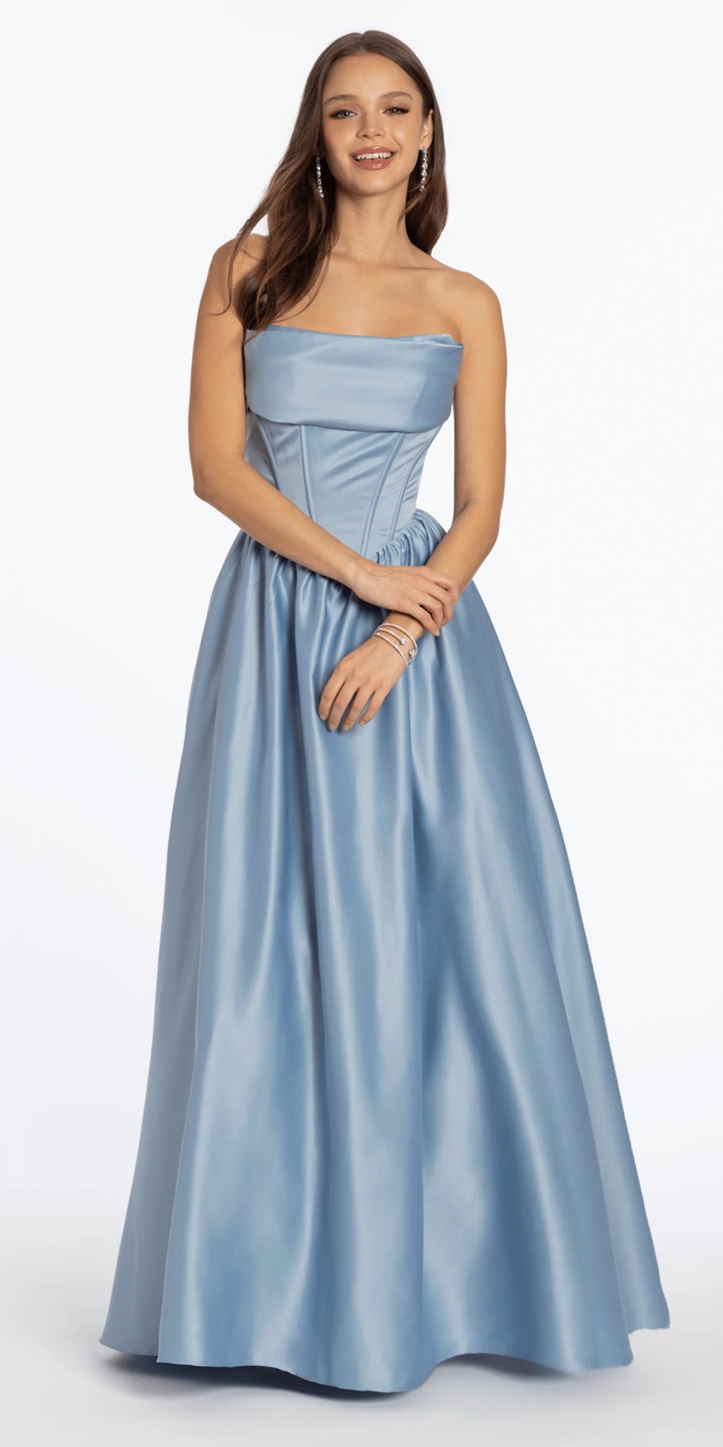 Strapless Satin Cowl Corset Lace Up Back Ballgown