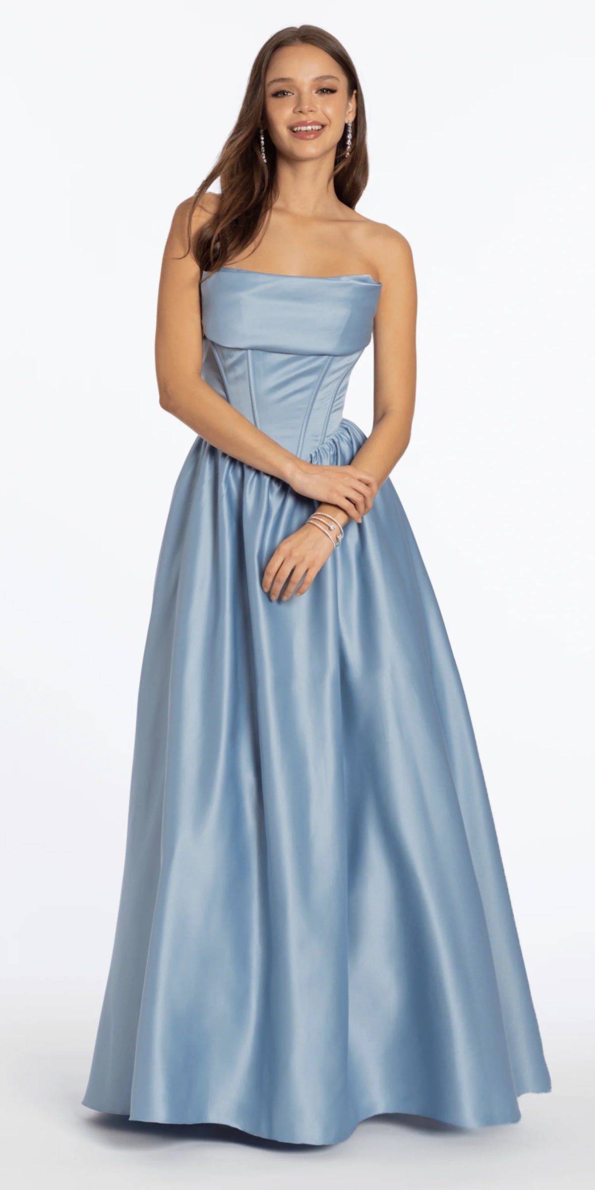 Strapless Satin Cowl Corset Lace Up Back Ballgown