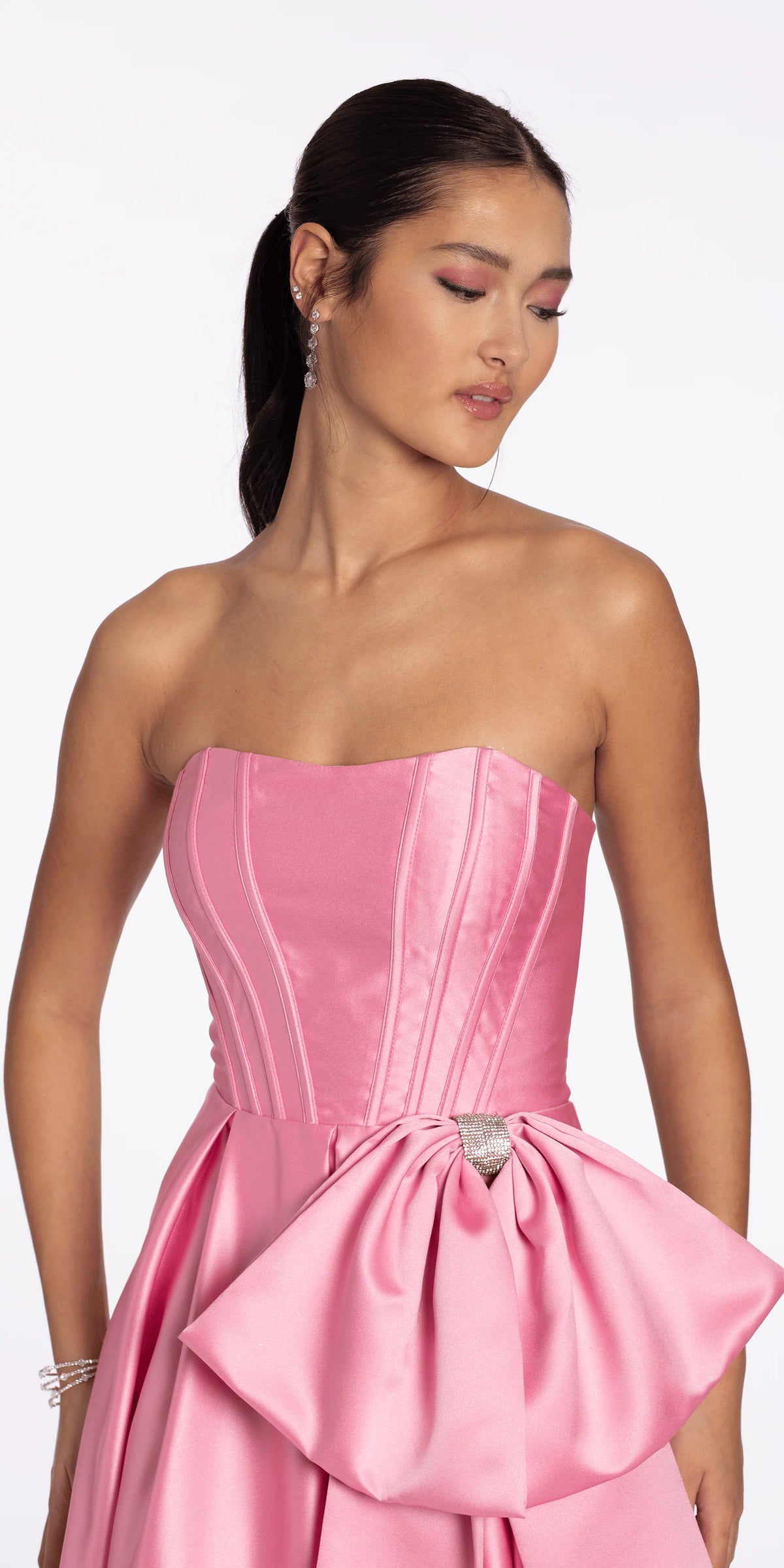 Strapless Satin Corset Ballgown with Side Bow