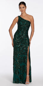 Sequin One Shoulder Lace Up Back Column Dress