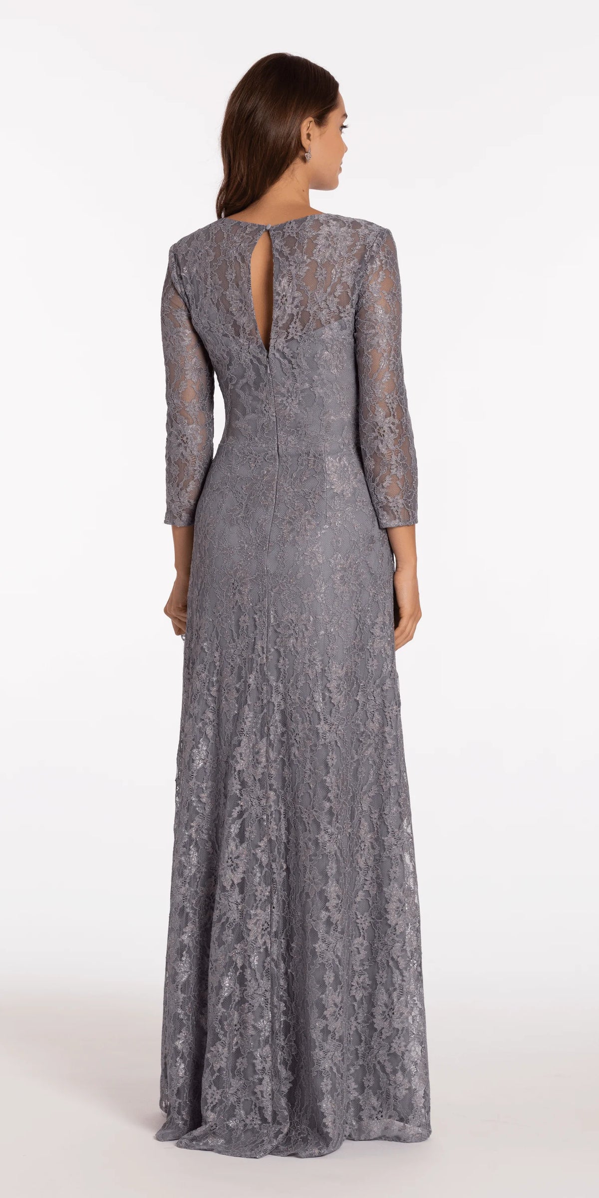 Lace V Neck 3 4Sleeve Column Dress with Ruching