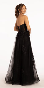 Floral Mesh Applique Corset A Line Dress