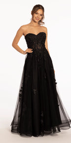 Floral Mesh Applique Corset A Line Dress
