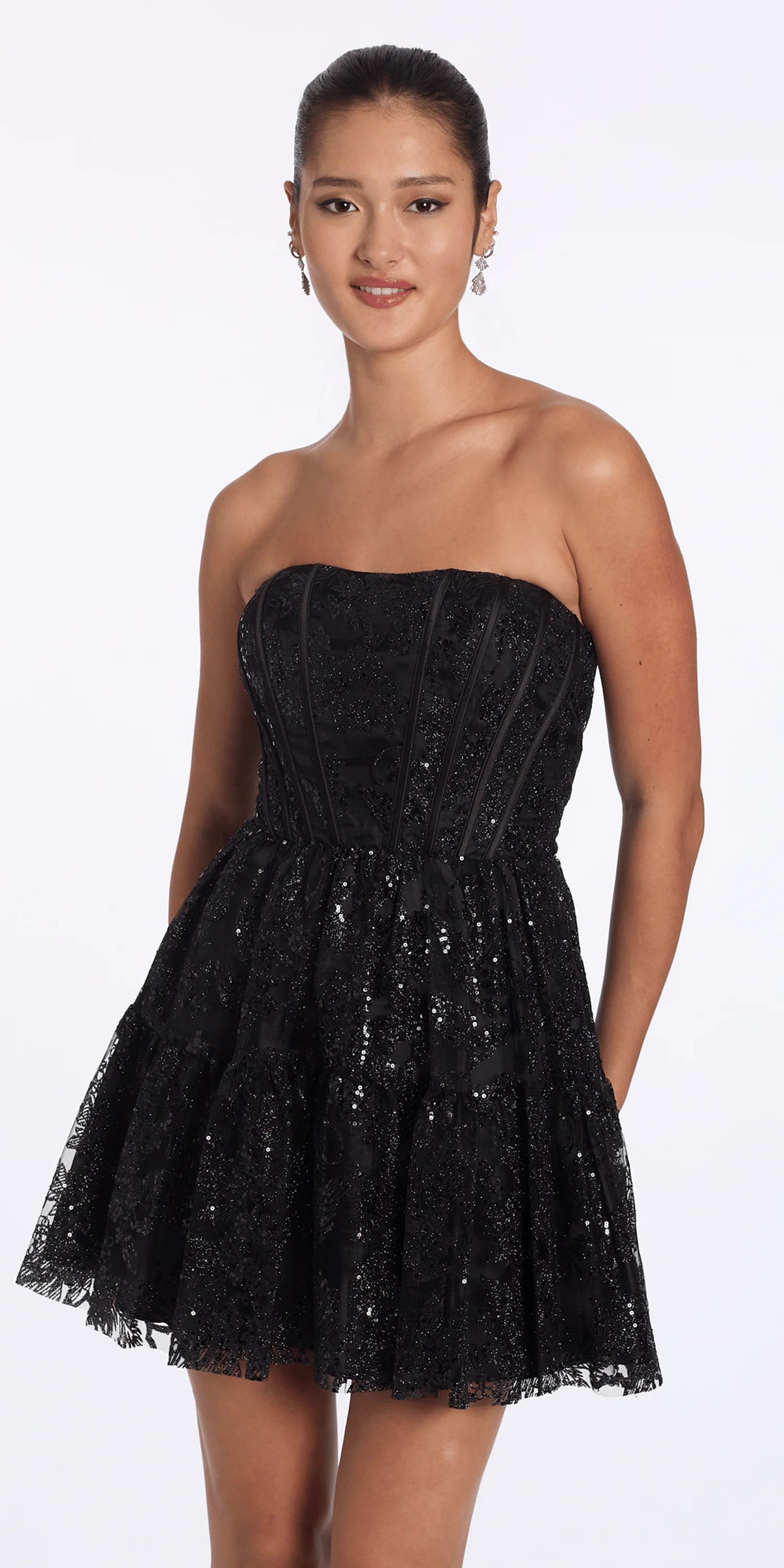 Strapless Glitter Sequin Corset Fit and Flare Dress