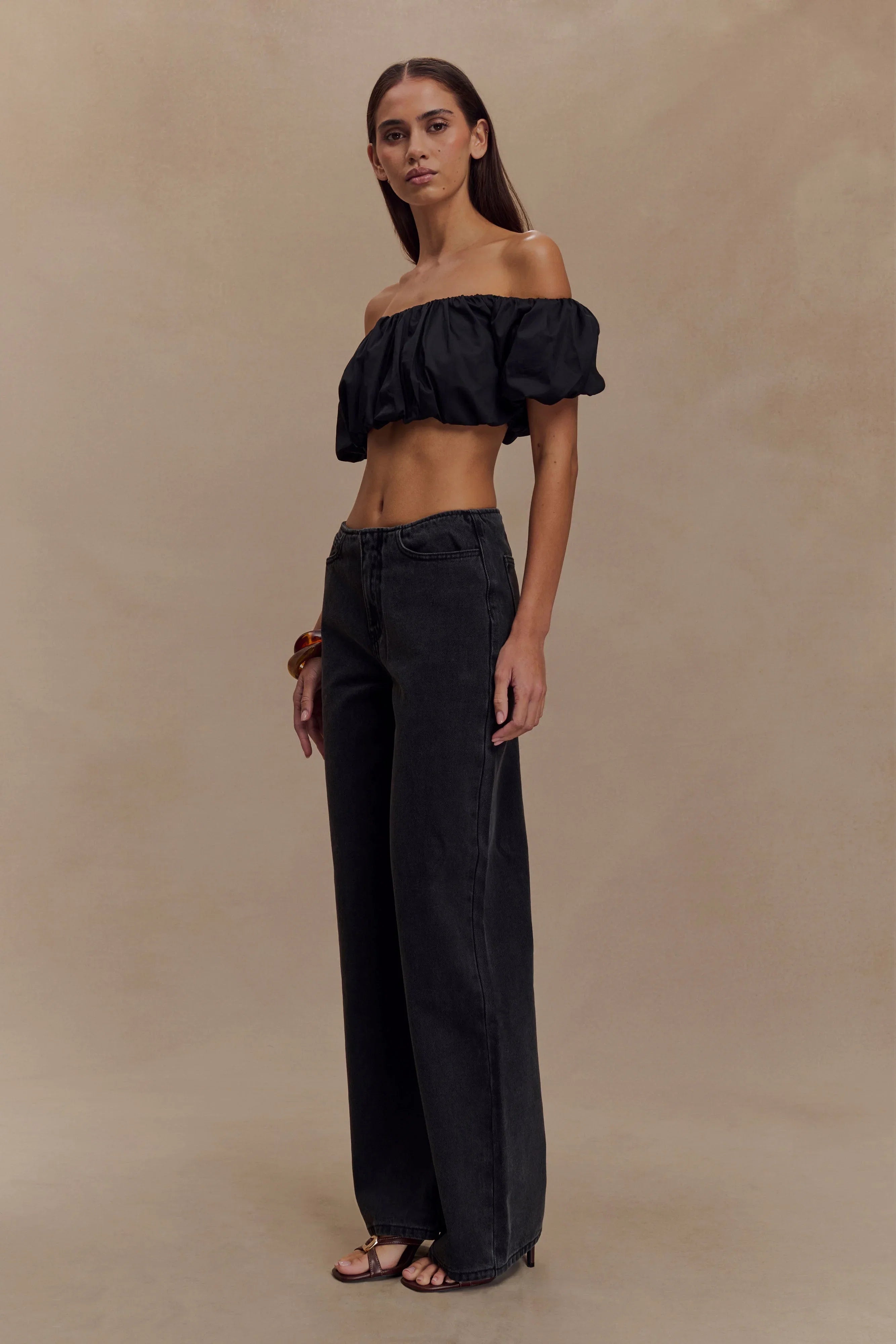 Autumn Off Shoulder Bubble Top Black