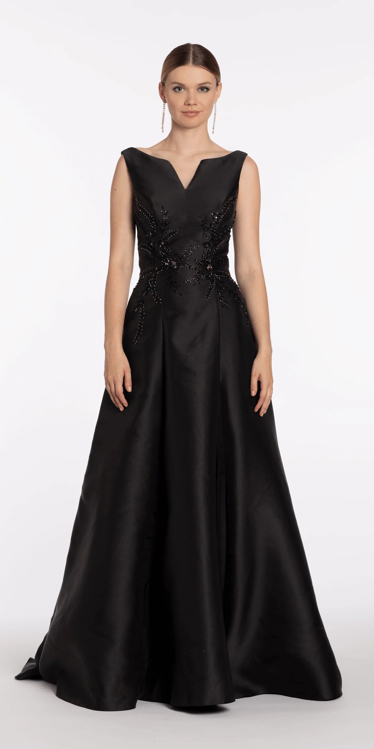 Mikado Embellished Bateau Neck A Line Dress with Pockets