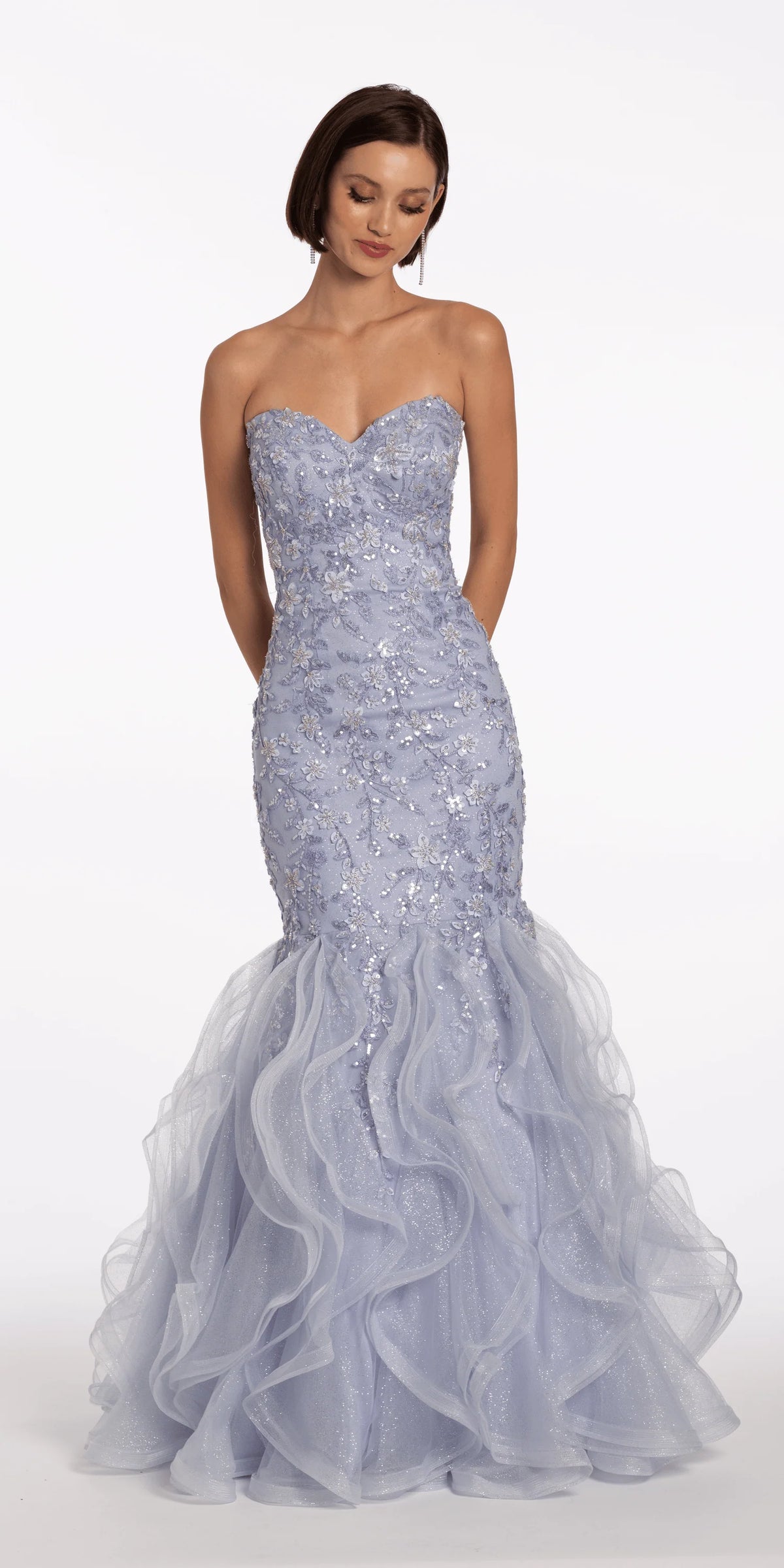 Floral Embellished Strapless Mermaid Dress with Horsehair Godets