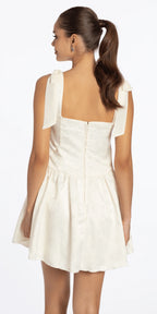Basque Waist Jacquard Tie Shoulder Dress