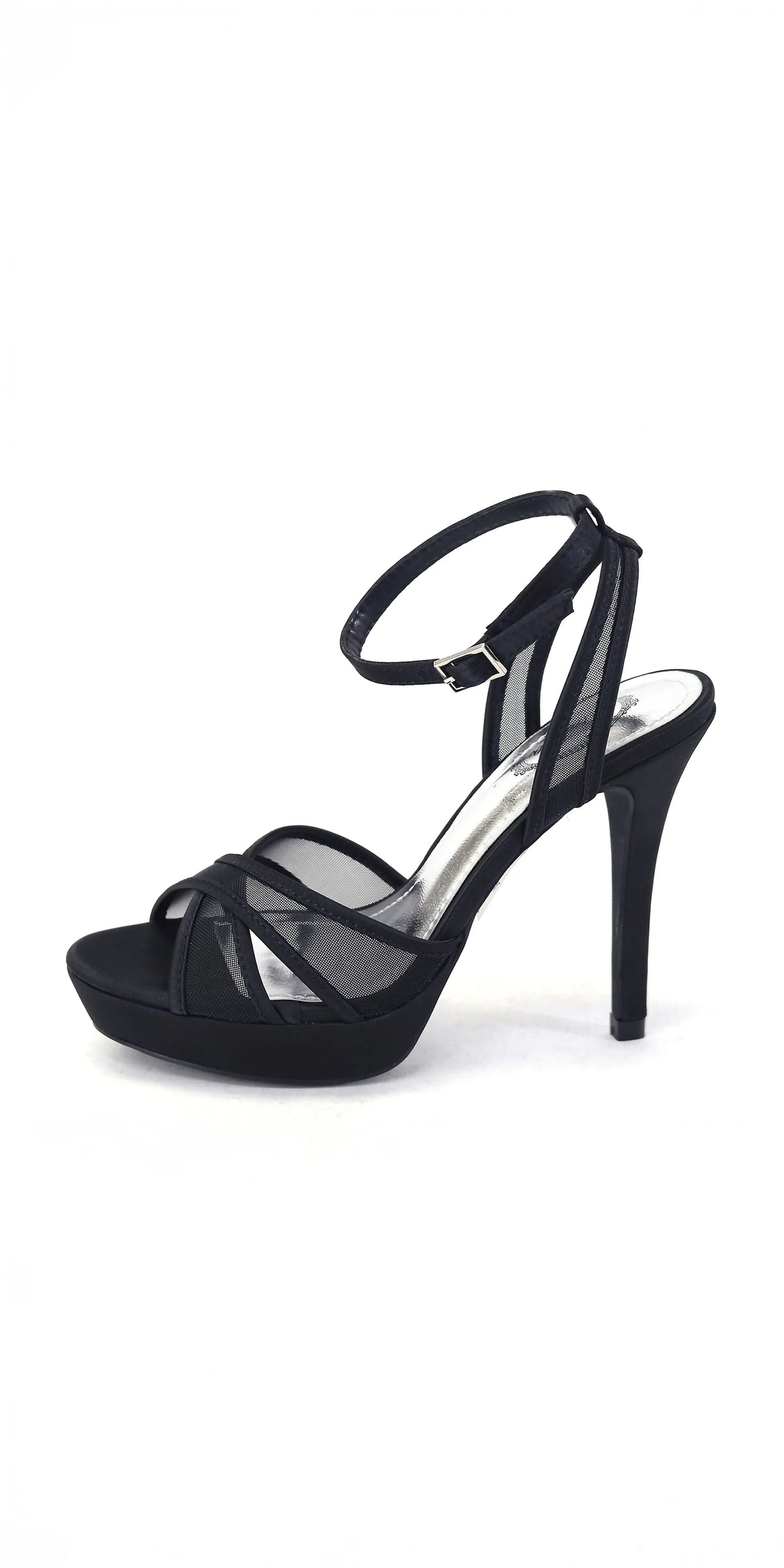 Mesh Satin Criss Cross Strap Platform Stiletto Sandal