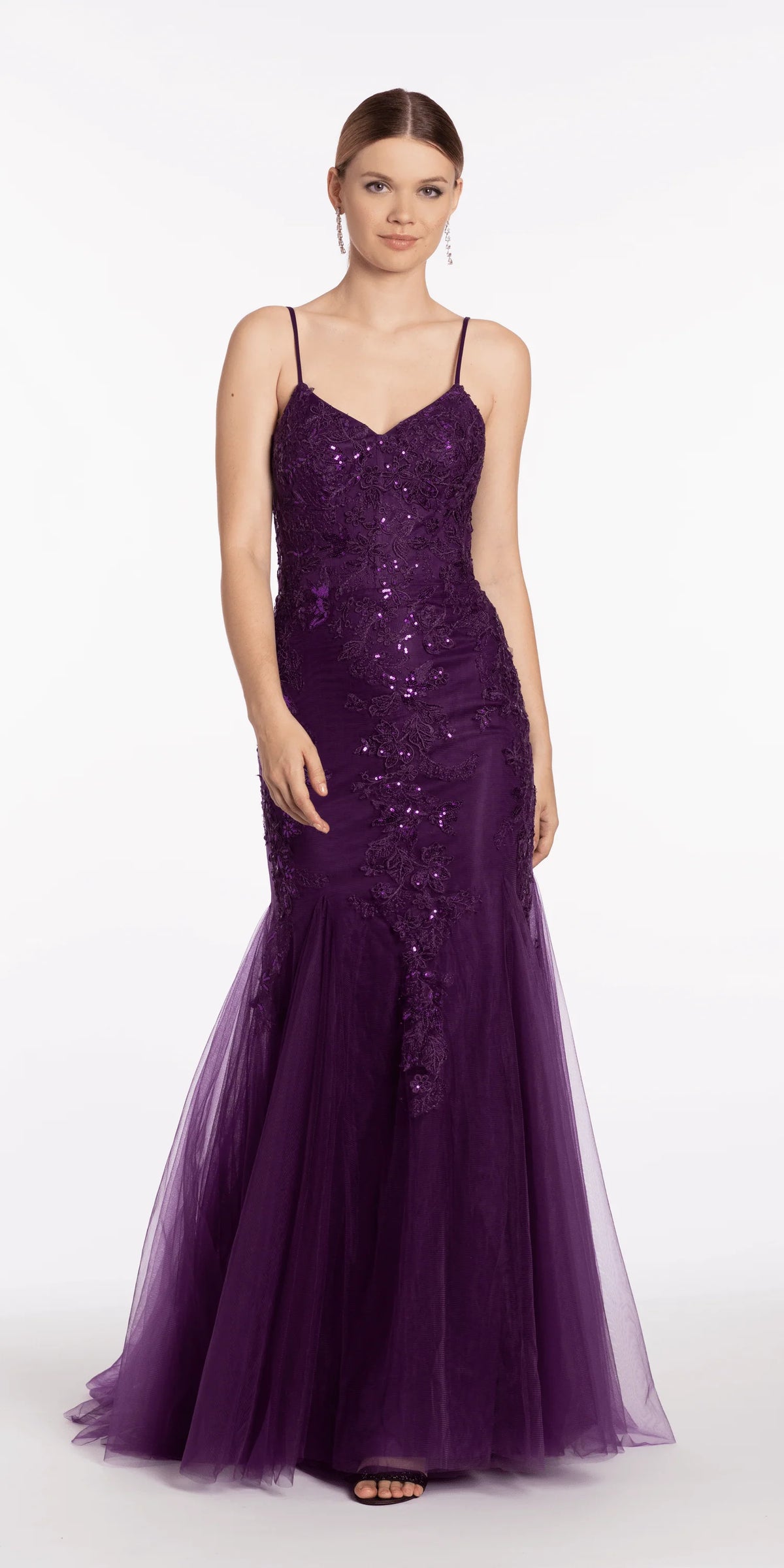 Floral Embroidered Sweetheart Lace Up Back Mermaid Dress