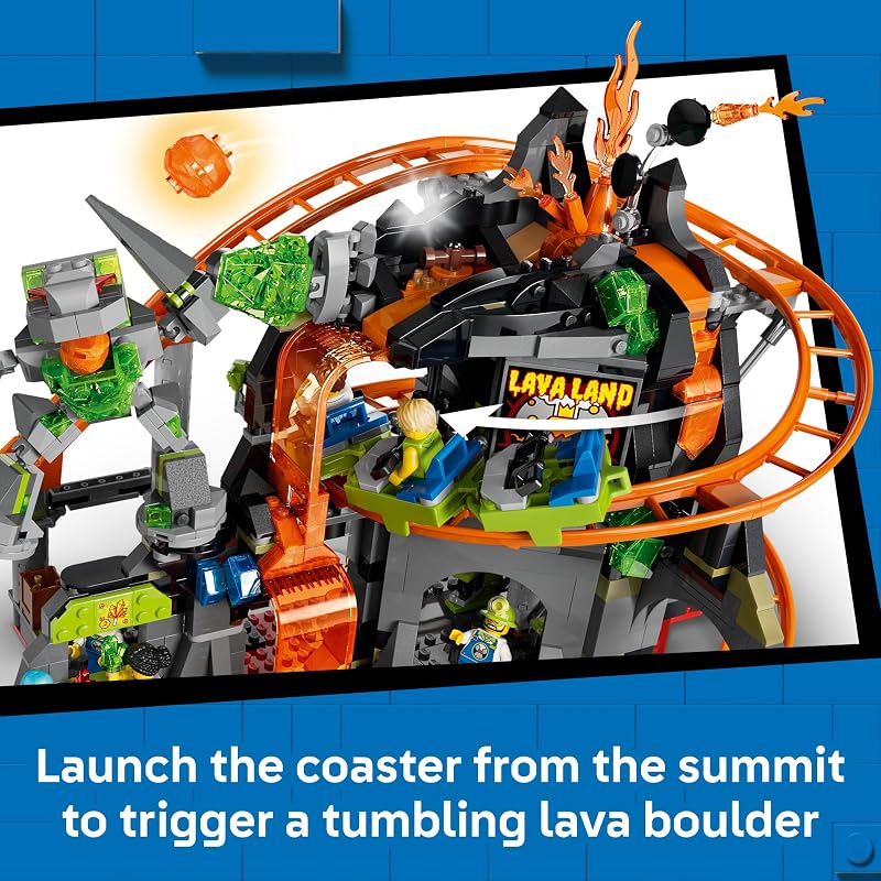 LEGO City Lava Land Roller Coaster Park 60501 Building Toys for Boys Girls Ages 8 Functioning Rides 8 Minifigures 1165 pieces Gift for Birthdays