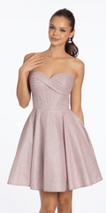 Strapless Shimmer Cris Cross Corset Fit and Flare Dress