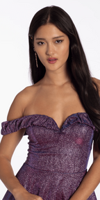 Glitter Metallic Off the Shoulder Tiered Fit and Flare Dress