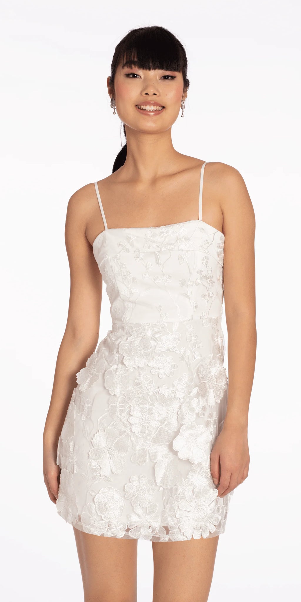 3 D Floral Tulle Embroidered Foldover Sheath Dress