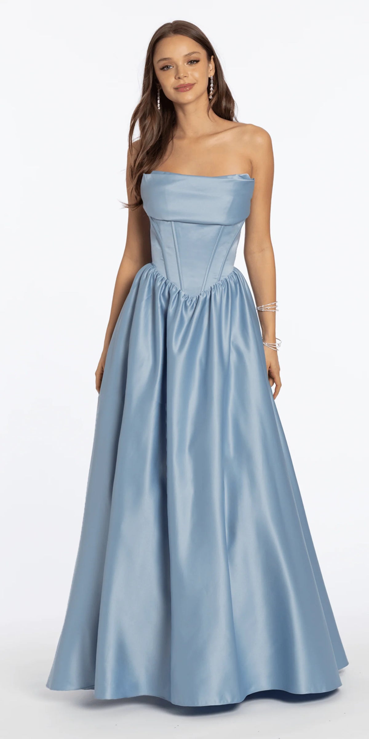 Strapless Satin Cowl Corset Lace Up Back Ballgown