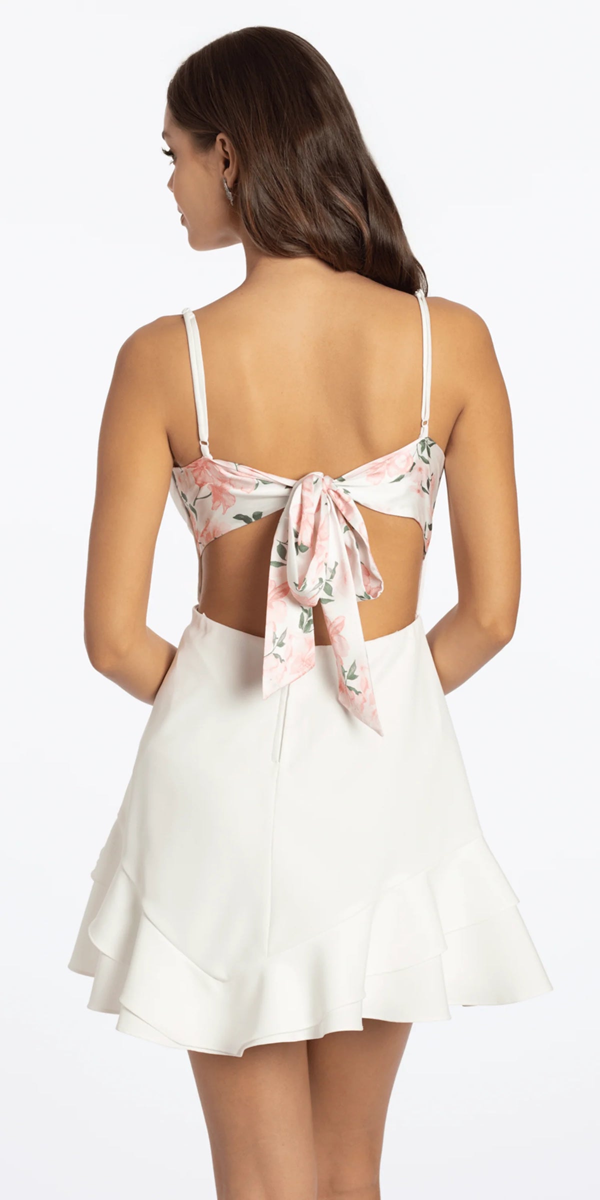 Satin Tie Back Crepe Dress with Asymmetrical Tiered Hem Dress