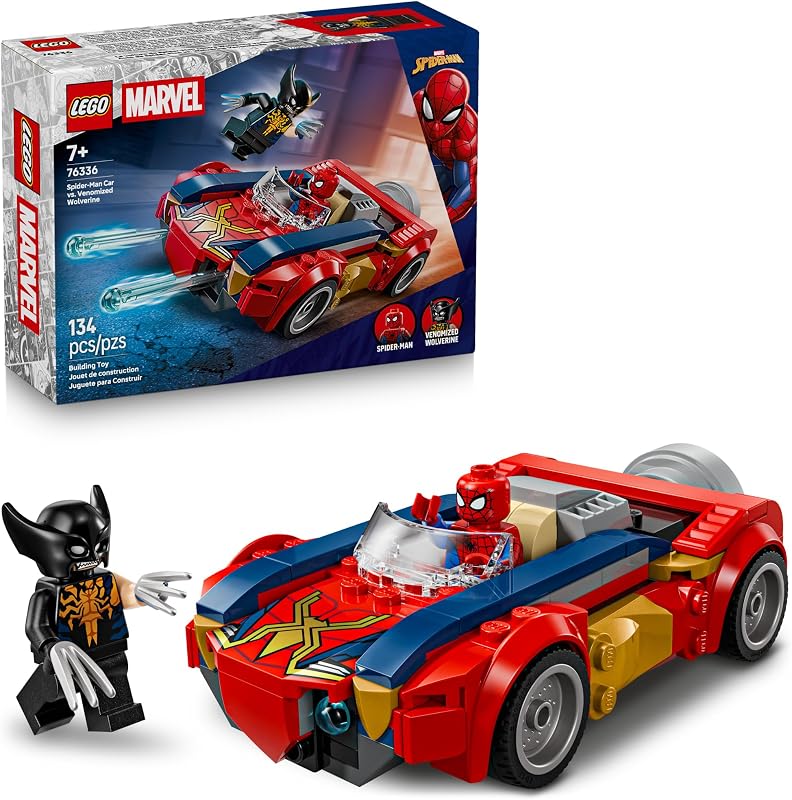 LEGO Marvel Spider Man Car vs Venomized Wolverine Building Toy for Boys Girls Super Hero Villain Playset W 2 Marvel Minifigures Gift Idea for Birthdays Ages 7 76336