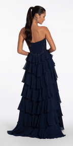 Strapless Beaded Chiffon Corset Tiered Ballgown