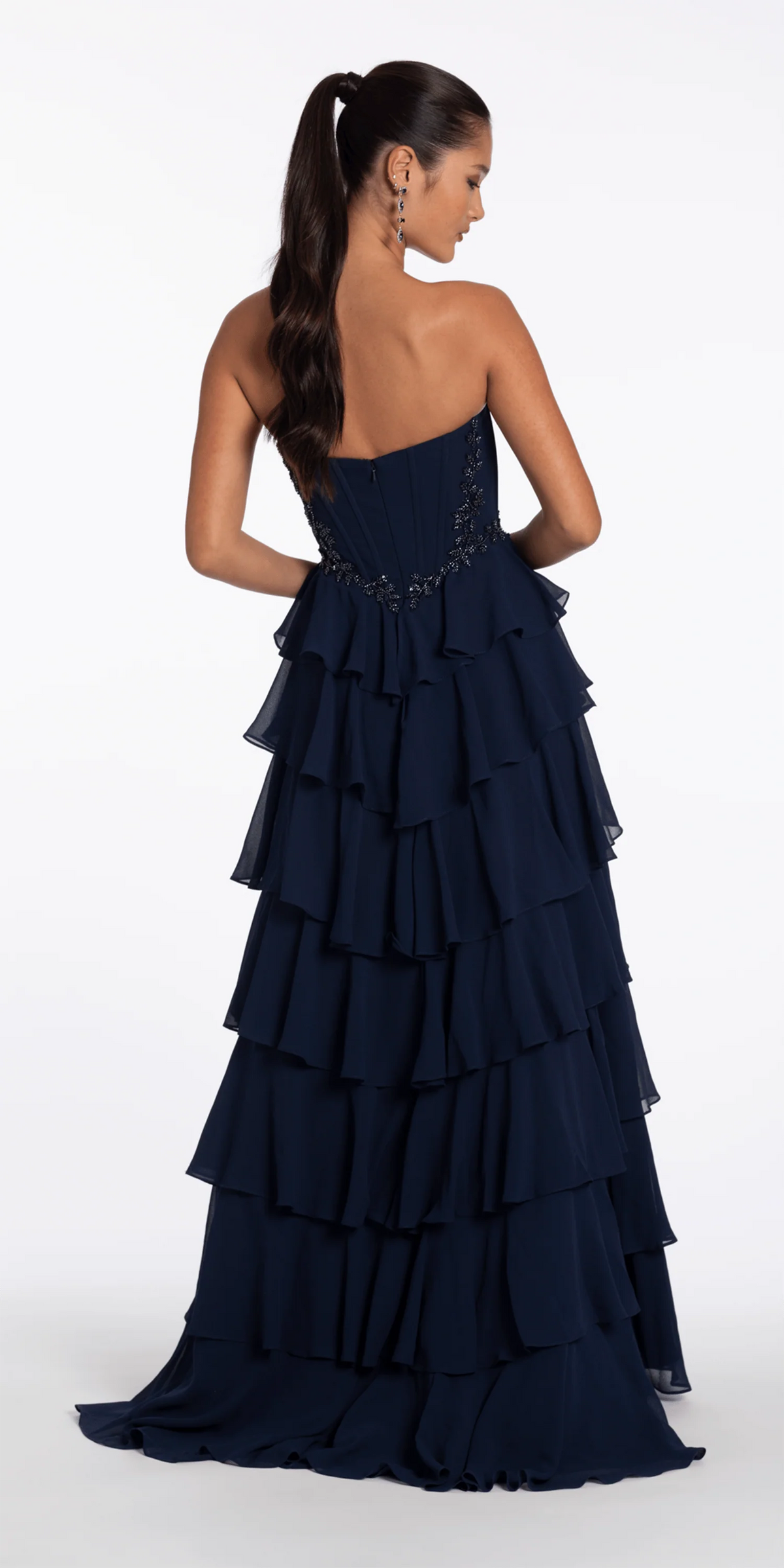 Strapless Beaded Chiffon Corset Tiered Ballgown