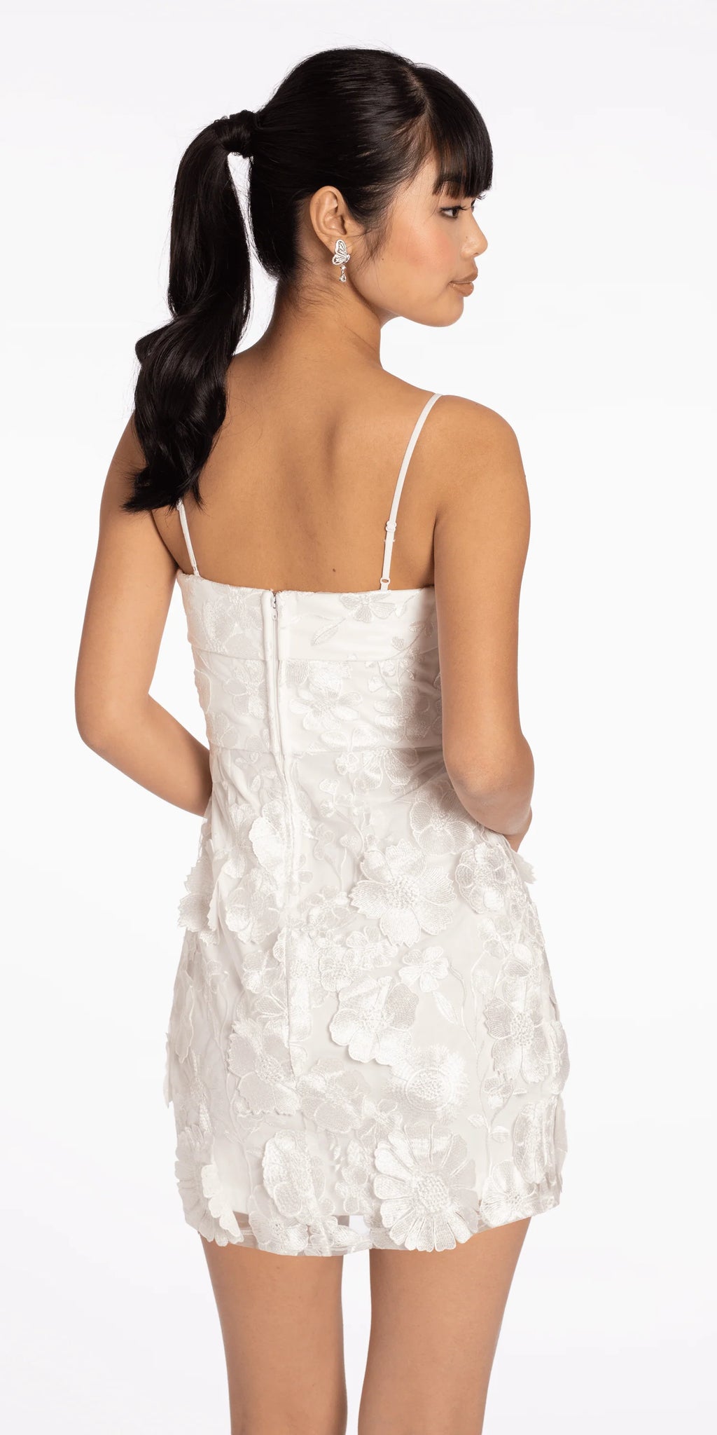 3 D Floral Tulle Embroidered Foldover Sheath Dress