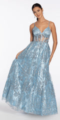 Sequin Glitter Illusion Sweetheart Corset Ballgown