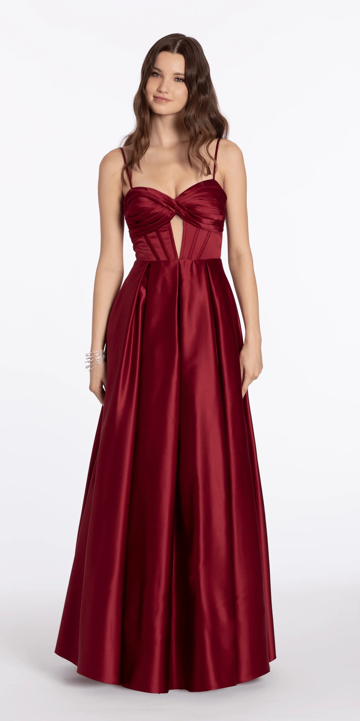 Satin Sweetheart Twist Corset Ballgown with Pockets