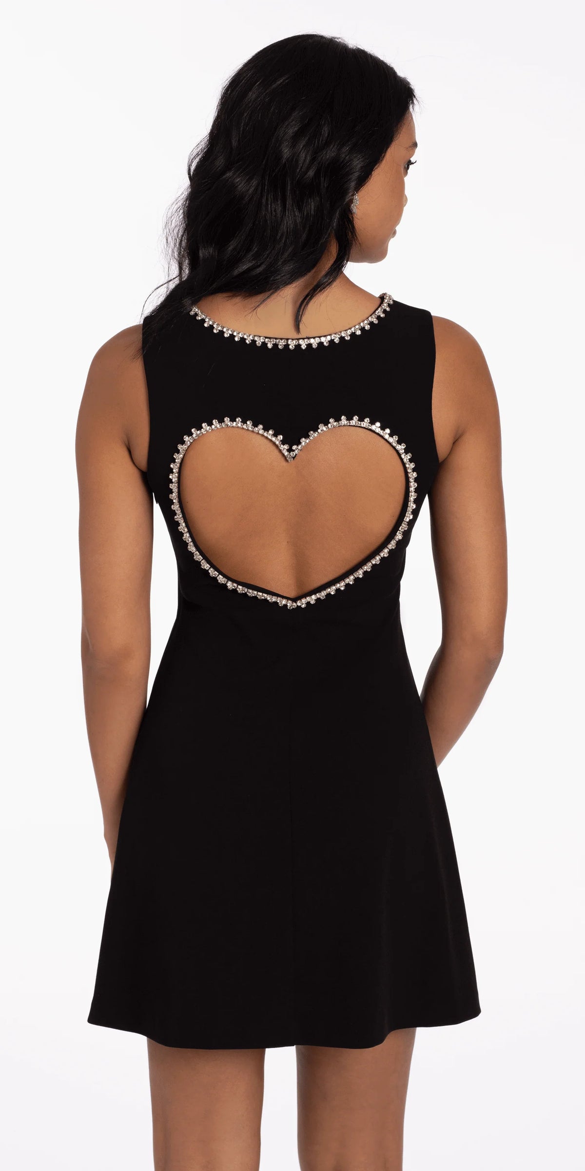 Rhinestone Open Heart Back Scuba Skater Dress
