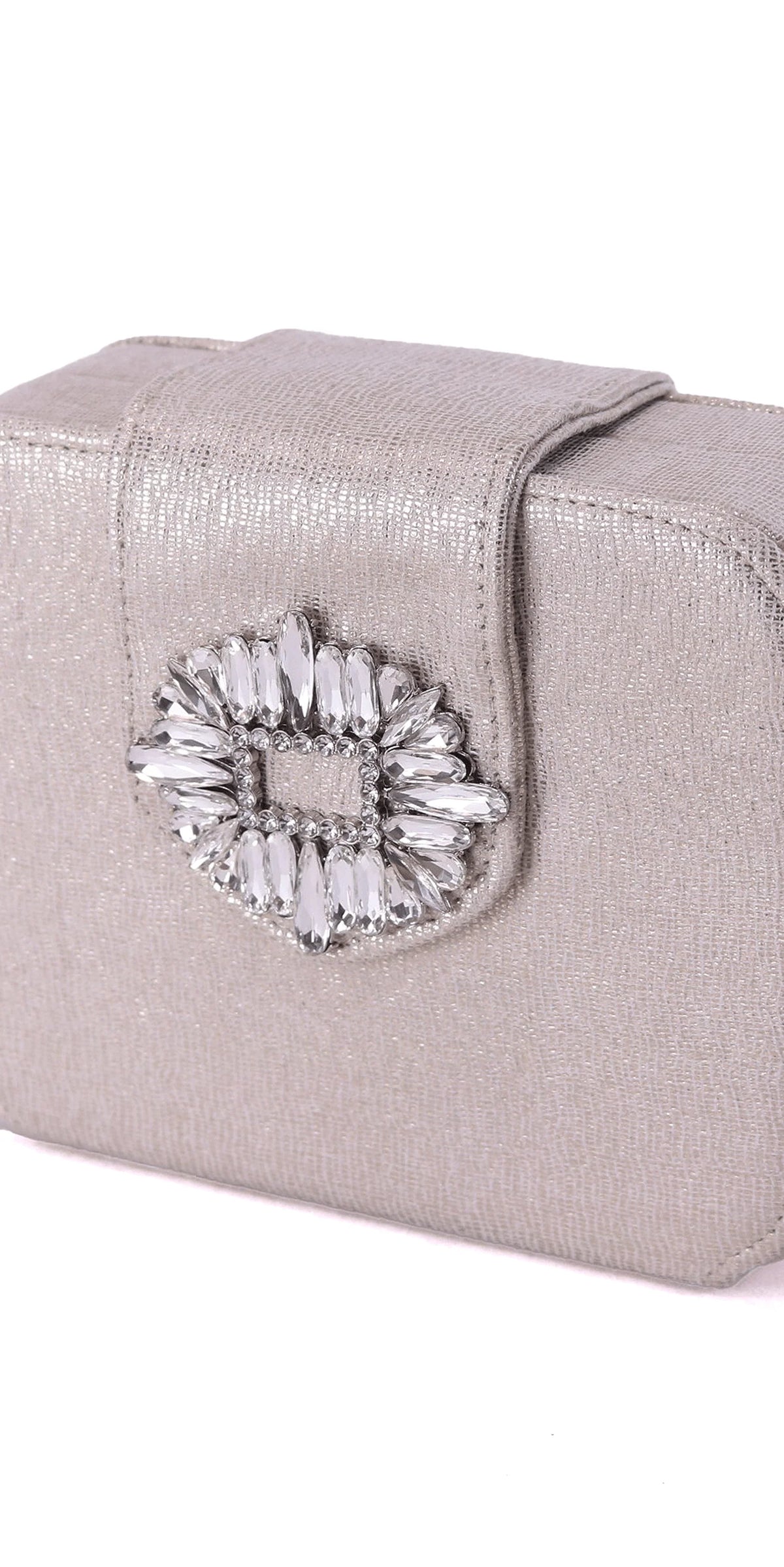 Satin Box Handbag with Brooch and Detachable Strap