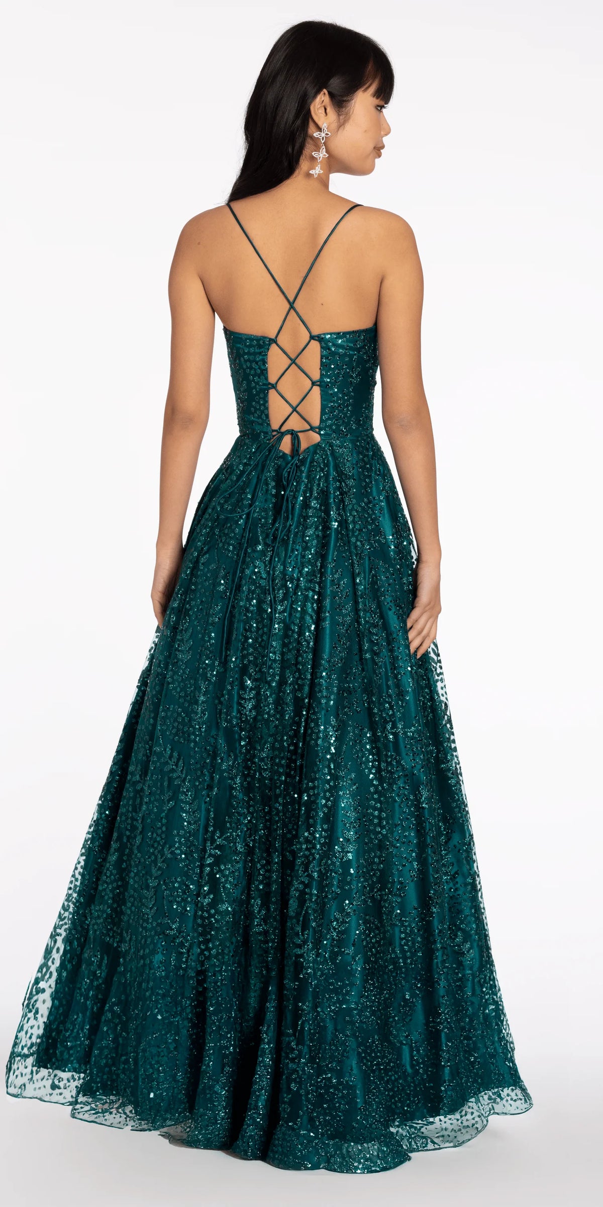 Glitter Mesh Sweetheart Lace Up Back Ballgown