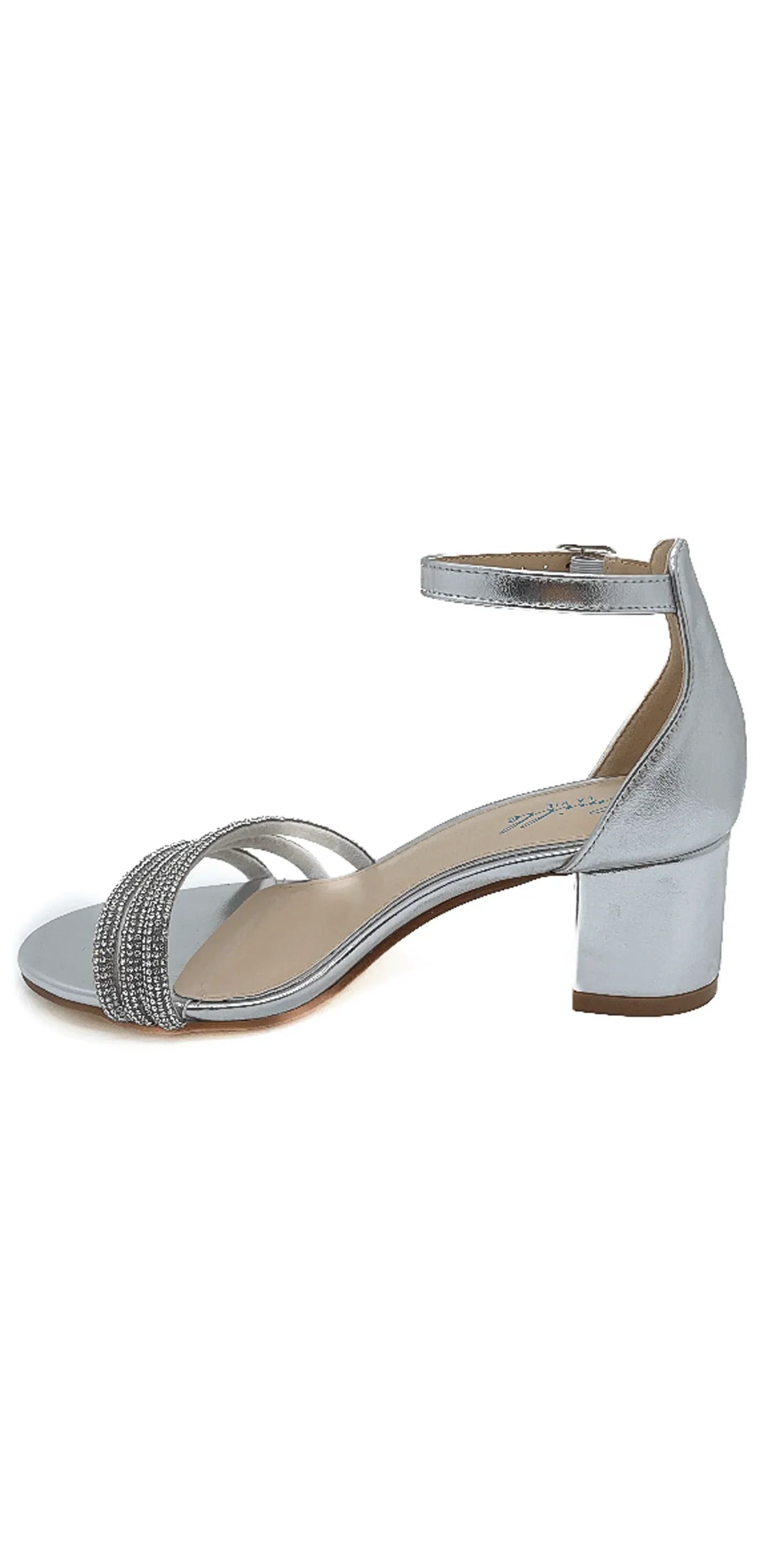 Scooter Metallic Low Block Heel Rhinestone Sandal