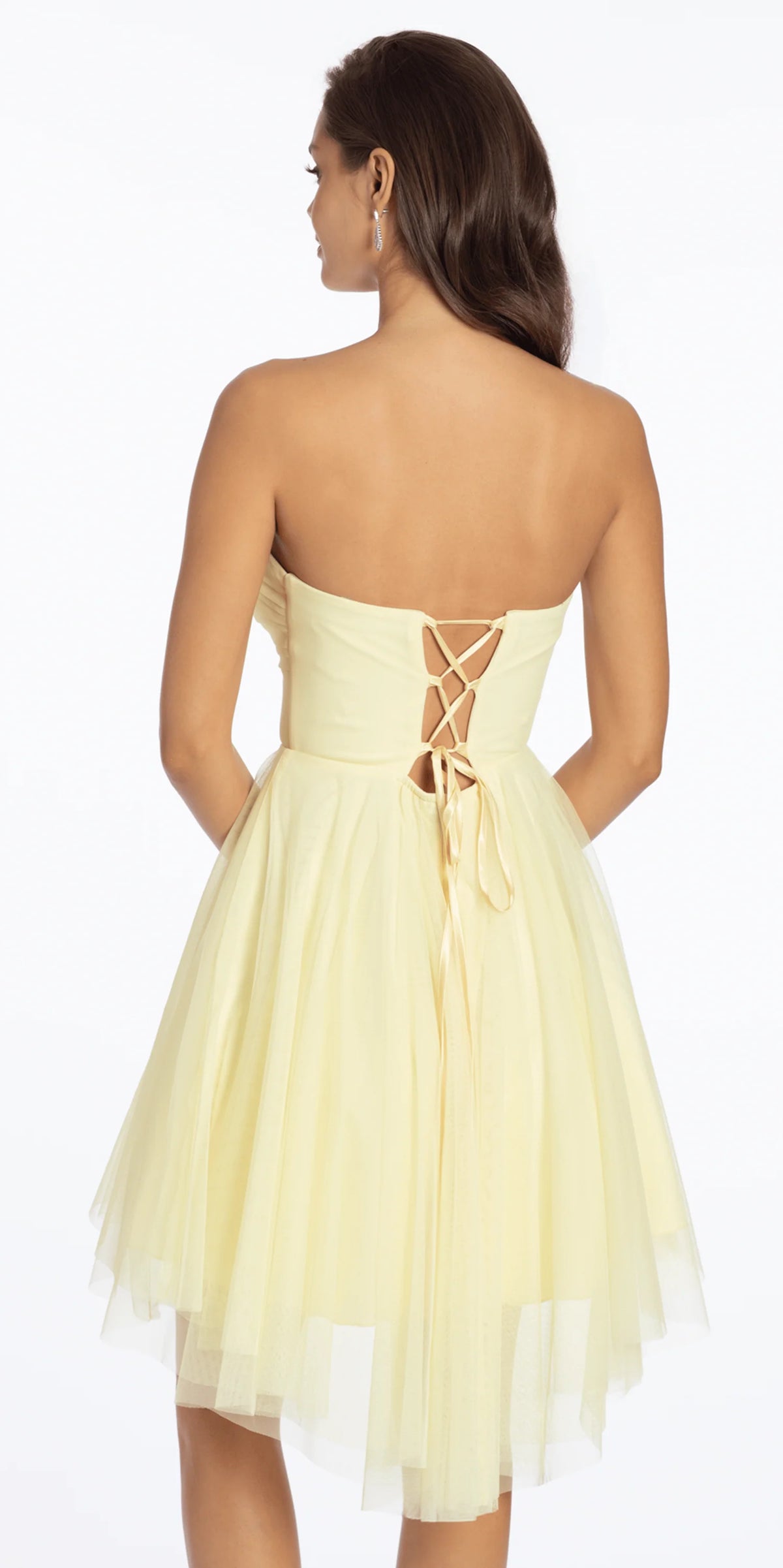 Strapless Mesh Corset Fit and Flare Dress with Twist Bodice