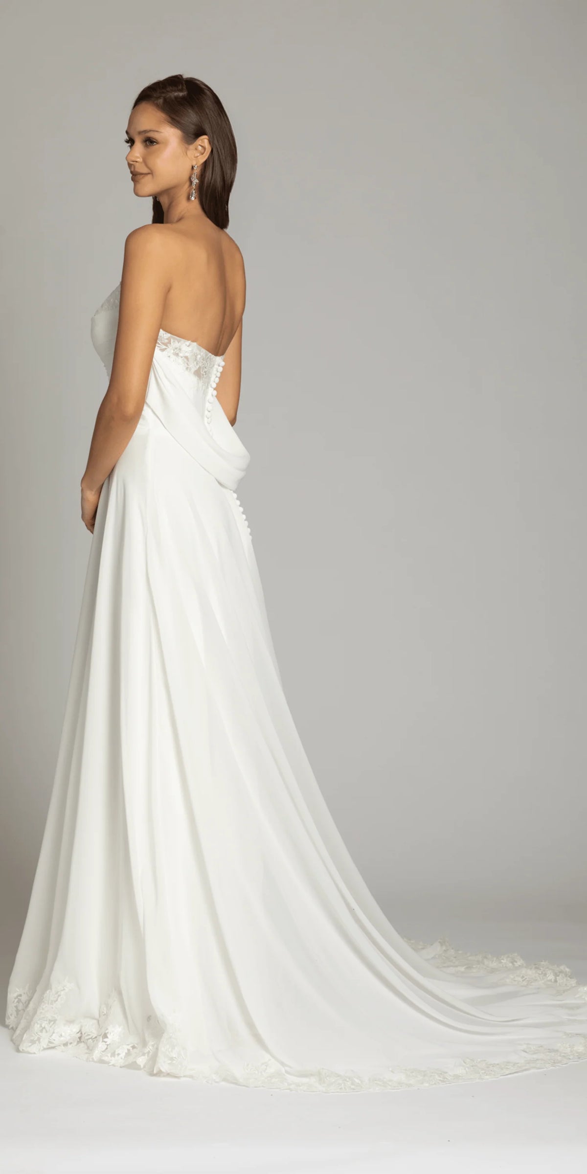 Strapless Chiffon Drape A Line Dress with Applique Hem