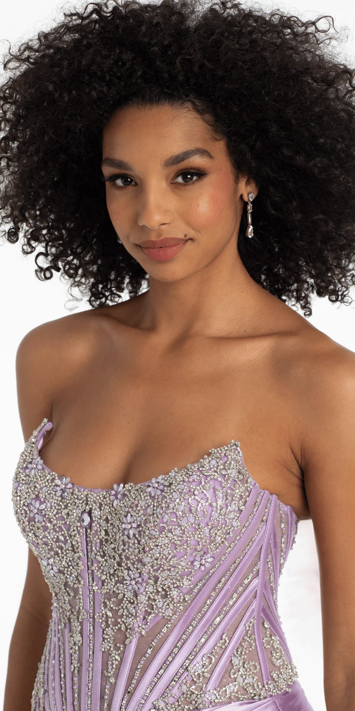 Strapless Satin Rhinestone Corset Column Dress