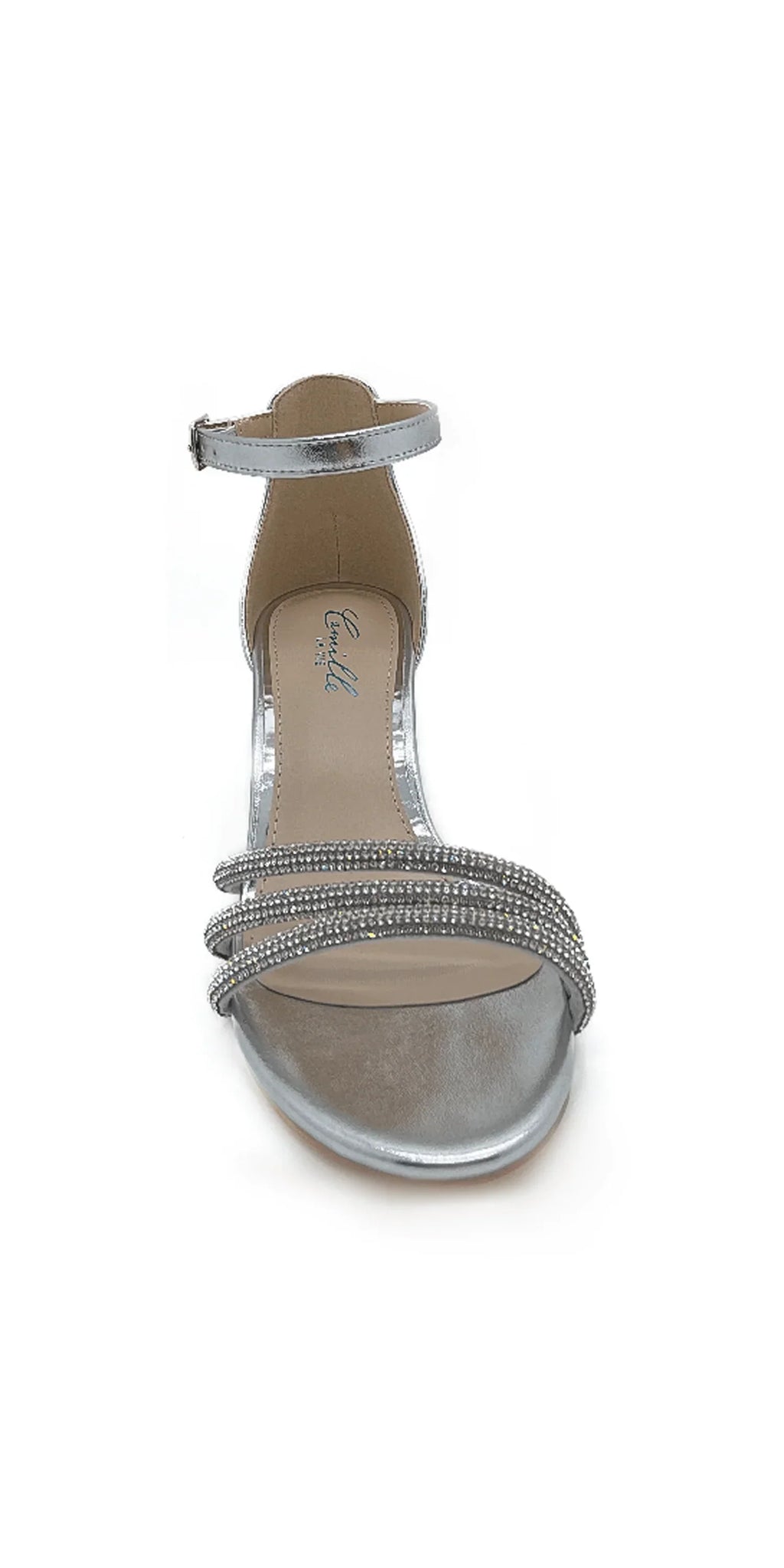 Scooter Metallic Low Block Heel Rhinestone Sandal