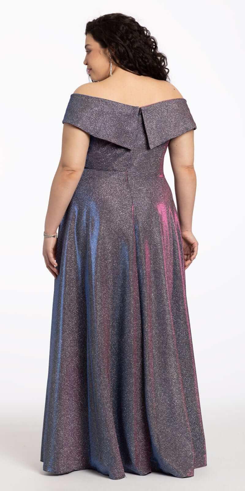 Off The Shoulder Surplice Two Tone Metallic Dress