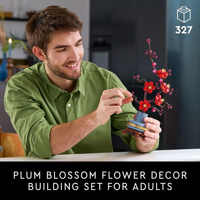 LEGO Botanicals Plum Blossom Building Sets for Adults Artificial Flower for Dinner Table Centerpiece Living Room Home Decor Ages 18 DIY Craft Kits Gift for Birthdays 10369