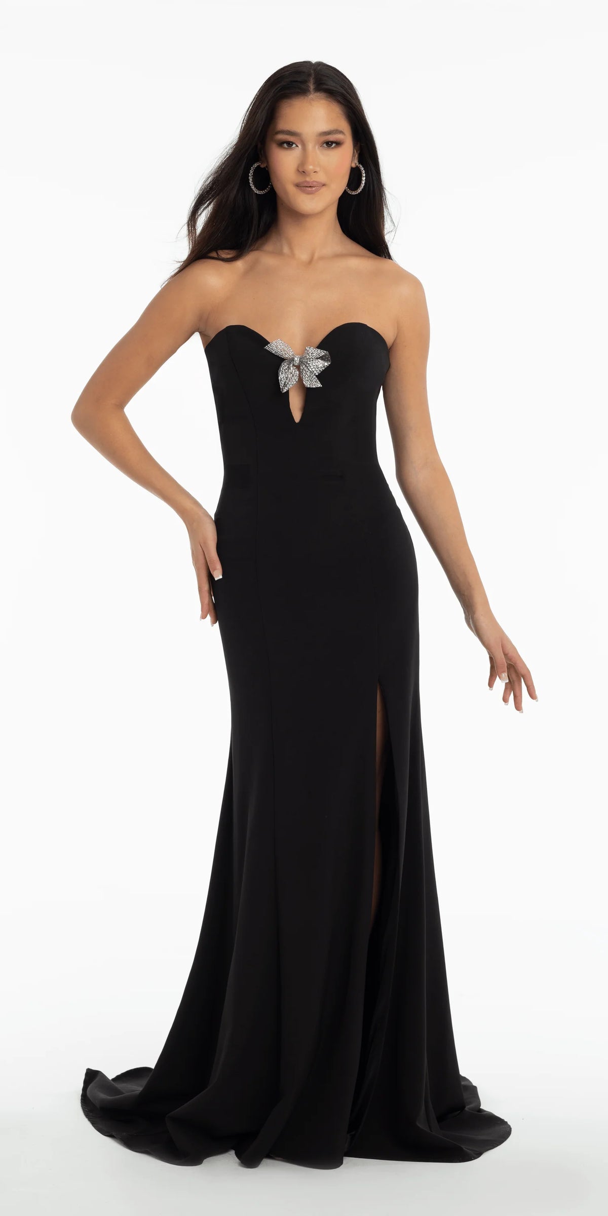 Strapless Crepe Trumpet Dress with Organza Bow Back and Shawl