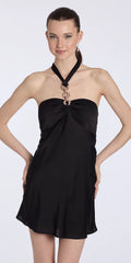 Satin Tie Back Halter Sheath Dress with 3 Ring Hardware