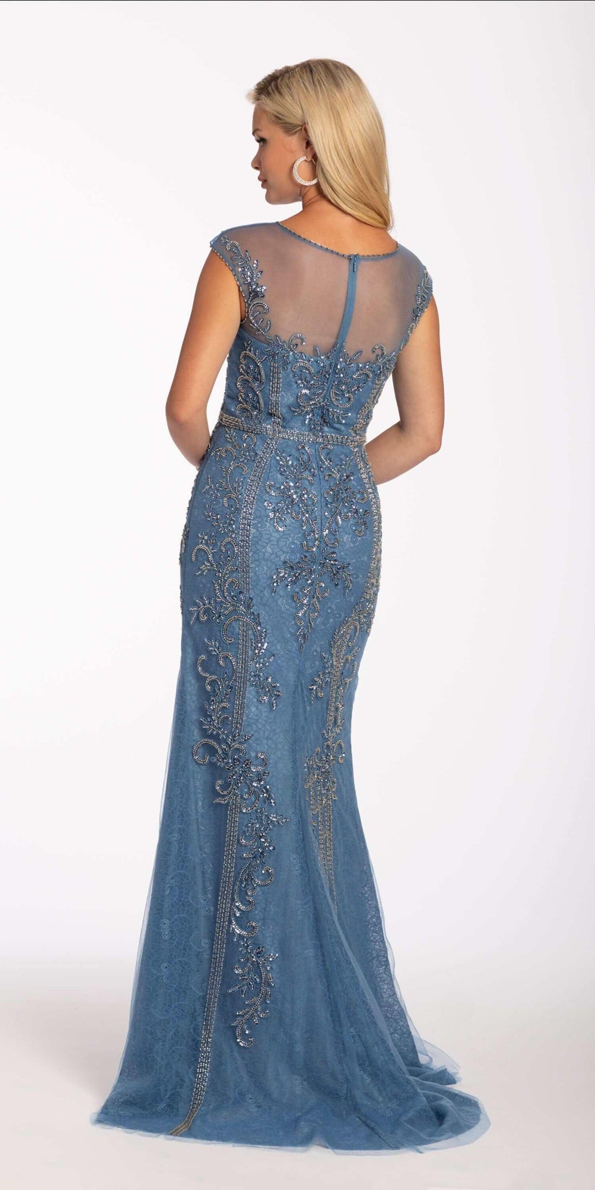 Lace Cap Sleeve Beaded Sheath Dress