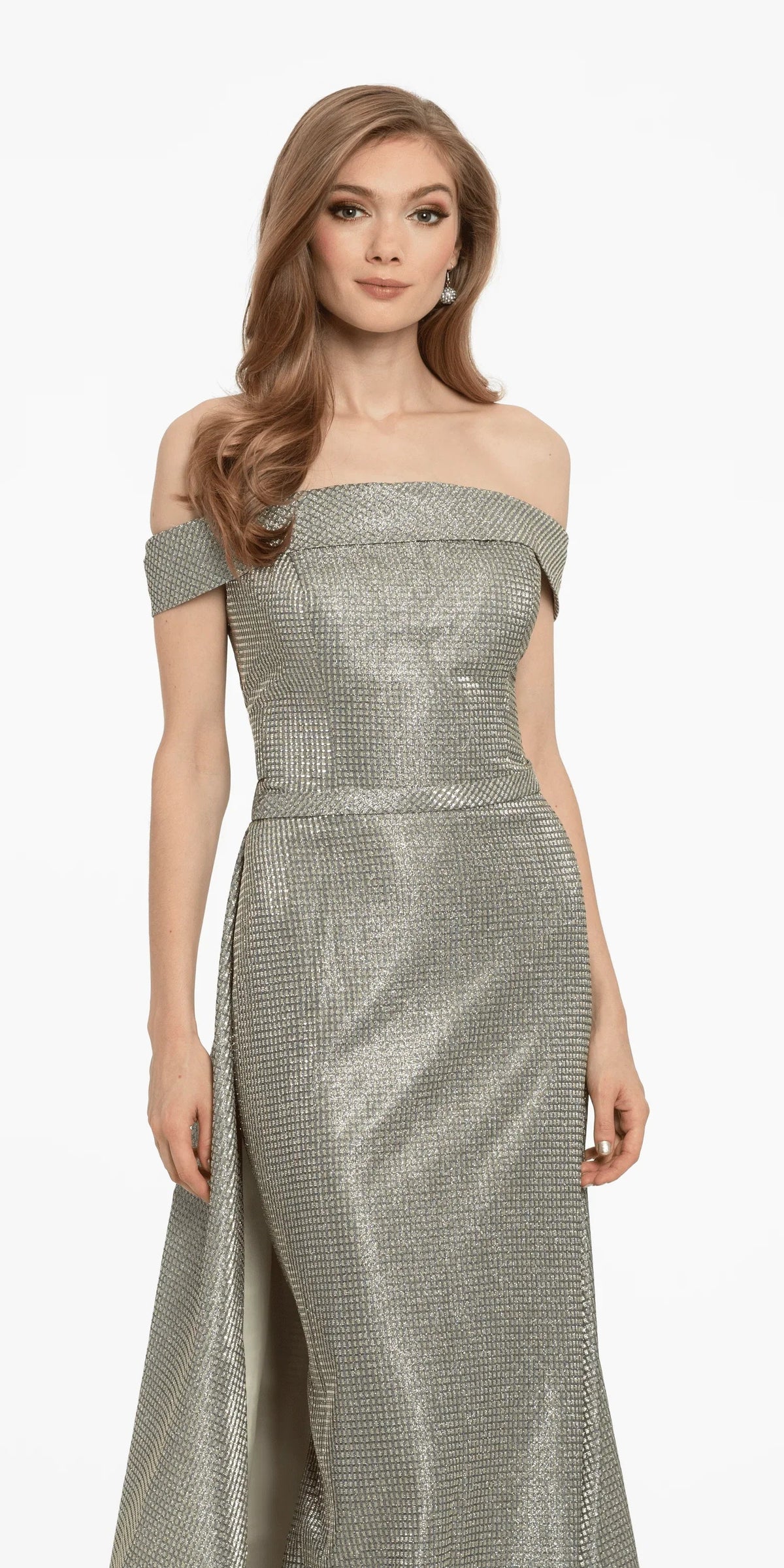 Off the Shoulder Metallic Shimmer Dress