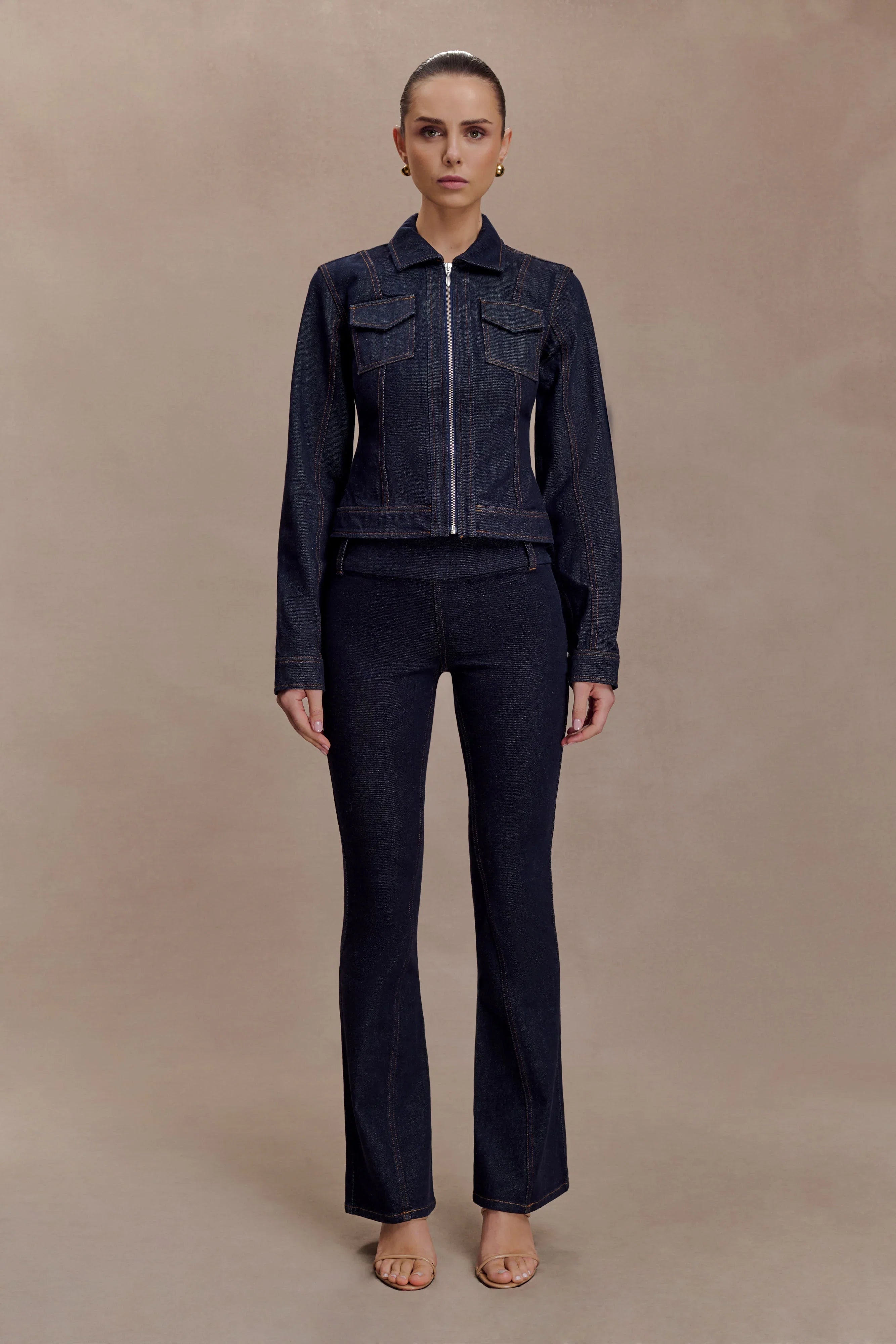 Cierra Cinched Jacket Top Washed Indigo Blue
