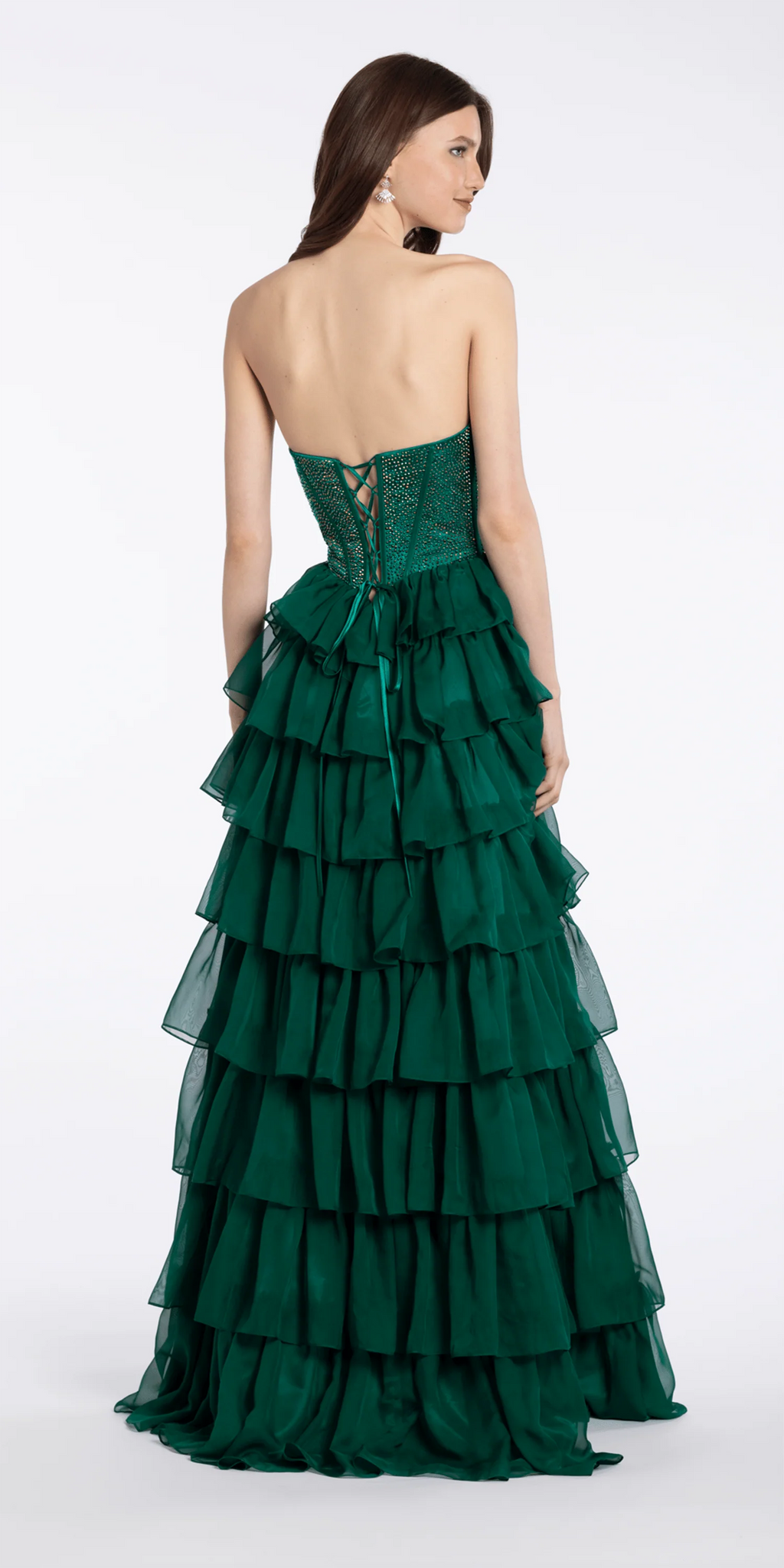 Satin Drape Embellished Corset A Line Dress with Chiffon Tiers
