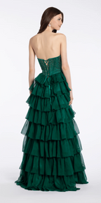 Satin Drape Embellished Corset A Line Dress with Chiffon Tiers
