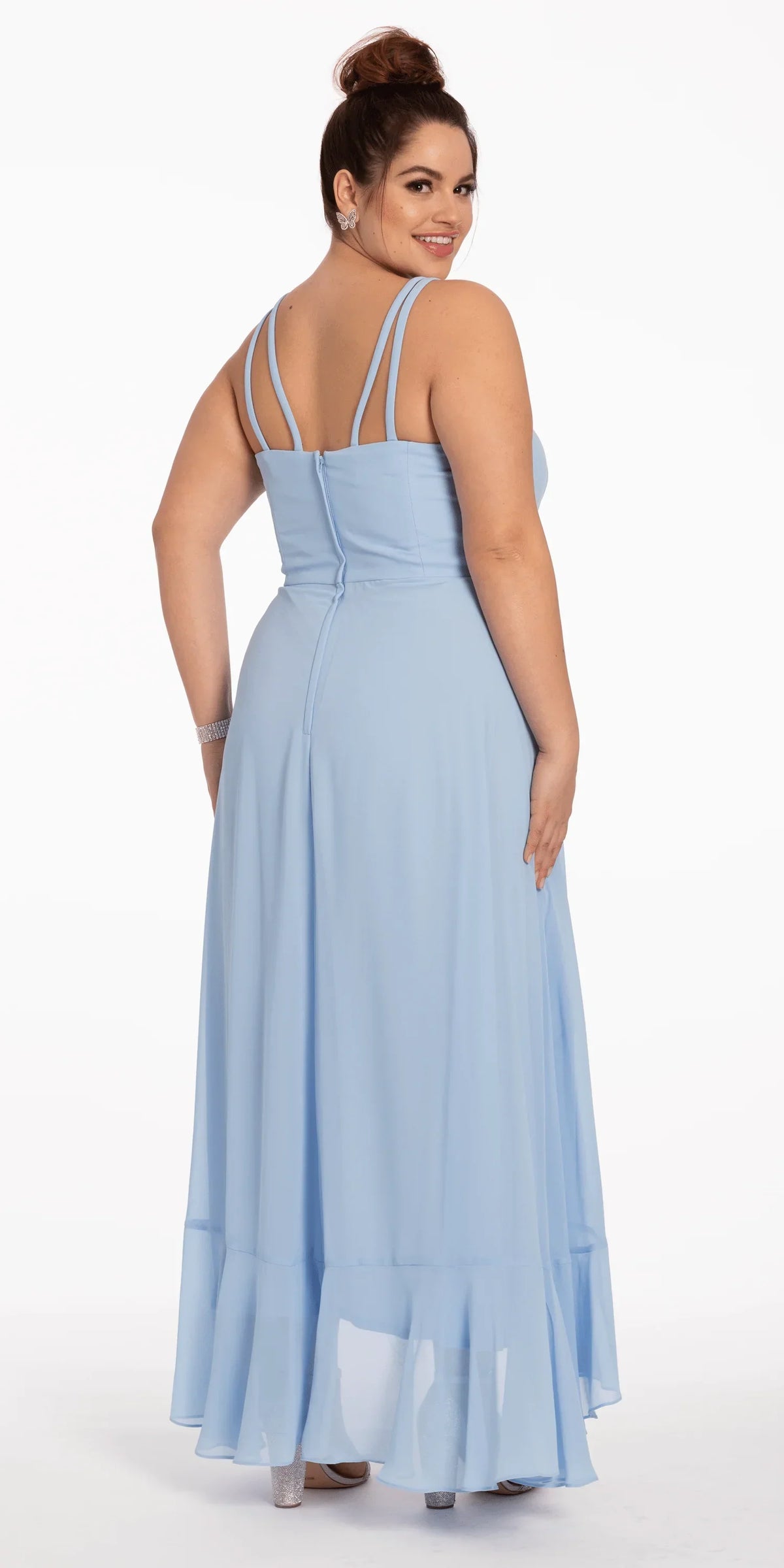 Tiered Chiffon Double Strap High Low Dress