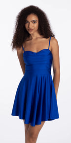 Stretch Satin Sweetheart Skater Dress with Pleats